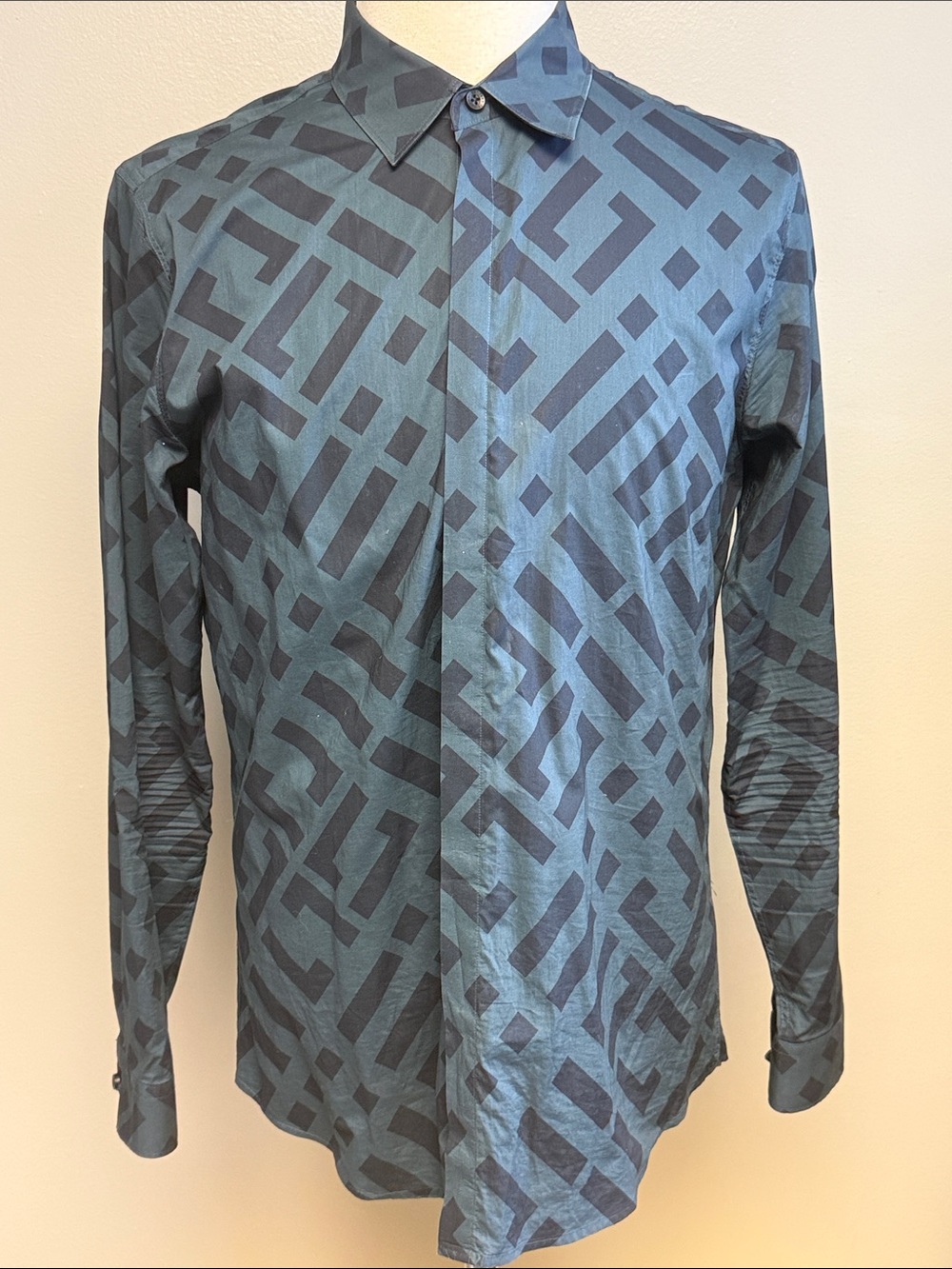 7 Diamonds Geometric Print Button Down Shirt Men's Large Blue 100% Cotton